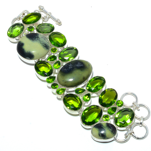 Gogunjula Jasper & Peridot 925 Sterling Silver Bracelet 