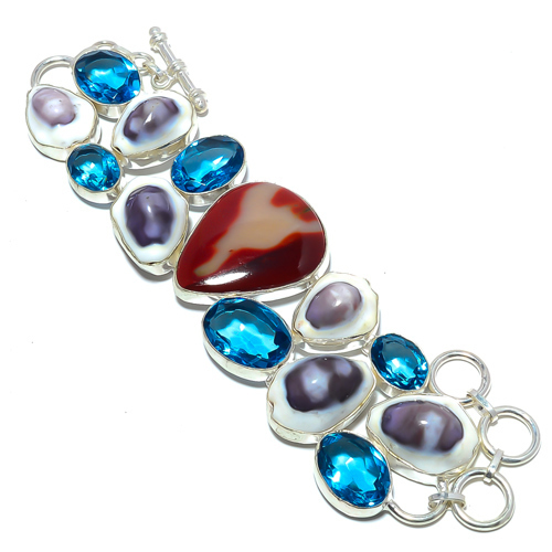Mookaite & Cowrie Shell 925 Sterling Silver Bracelet 