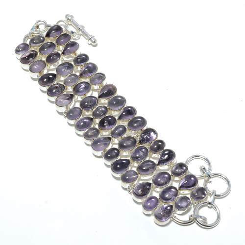 Amethyst- 925 Sterling Silver Ethnic Bracelet 
