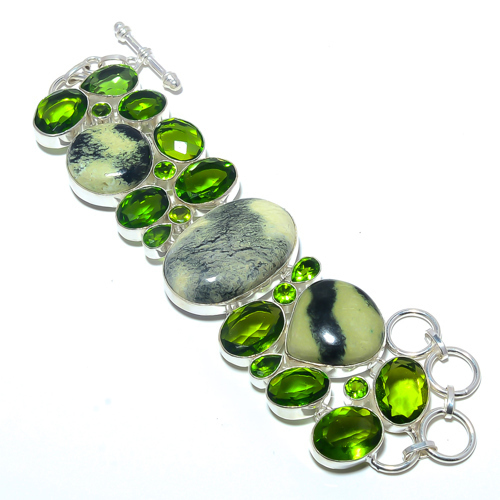 Gogunjula Jasper & Peridot 925 Sterling Silver Bracelet