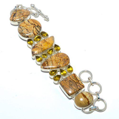 Picture Jasper - Oregon & Citrine 925 Sterling Silver Bracelet