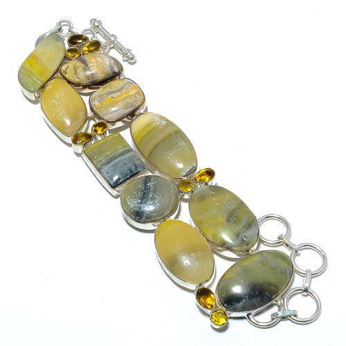 Bumble Bee Jasper- Indonesia & Citrine 925 Sterling Silver Bracelet 