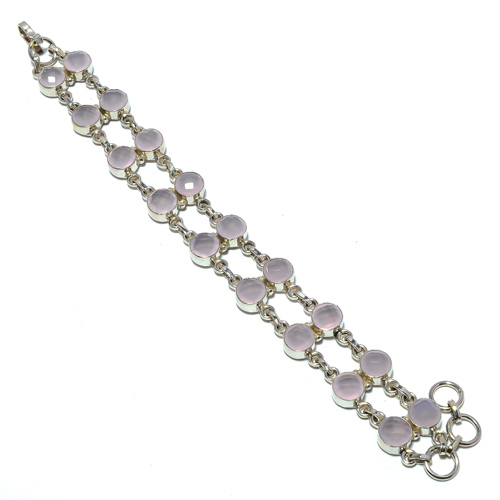 Rose Quartz 925 Sterling Silver Handmade Tennis Bracelet 