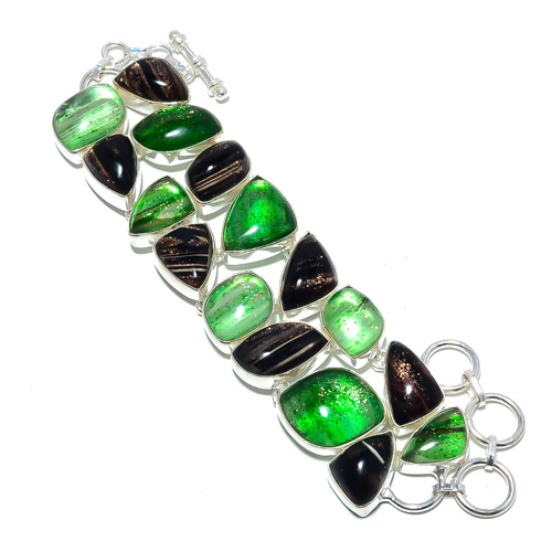 Dichroic Glass 925 Sterling Silver Ethnic Bracelet 