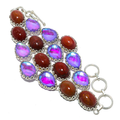 Golden Sunstone & Mystic Topaz 925 Sterling Silver Bracelet 