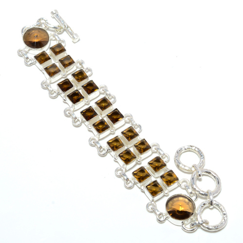 Smoky Quartz 925 Sterling Silver Jewelry Bracelet 