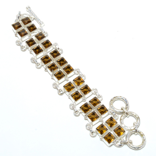 Smoky Quartz 925 Sterling Silver Jewelry Bracelet 
