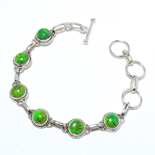 Copper Green Turquoise-Arizona 925 Sterling Silver Tennis Bracelet 