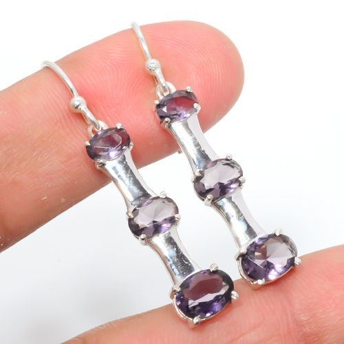 Amethyst 925 Sterling Silver Earring Jewelry, Handmade Earring, Gift for her, Silver Handmade Jewelry Earring, Elegant Earring, Oval Gemstone Silver Earring