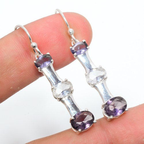 Amethyst & Topaz 925 Sterling Silver Earring Jewelry, Handmade Earring, Gift for her, Silver Handmade Jewelry Earring, Elegant Earring, Oval Gemstone Silver Earring
