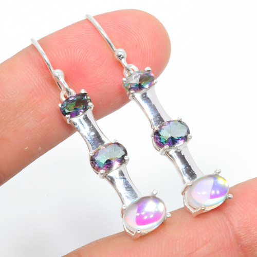 Rainbow Mystic Topaz 925 Sterling Silver Earring Jewelry, Handmade Earring, Gift for her, Silver Handmade Jewelry Earring, Elegant Earring, Oval Gemstone Silver Earring