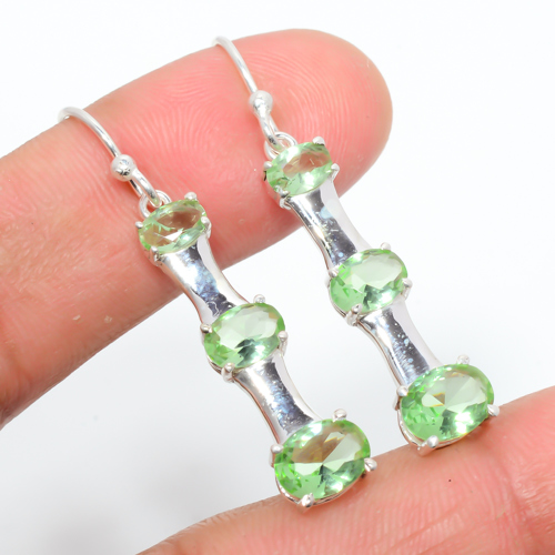 Green Amethyst 925 Sterling Silver Earring Jewelry, Handmade Earring, Gift for her, Silver Handmade Jewelry Earring, Elegant Earring, Oval Gemstone Silver Earring