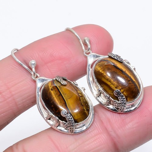 Tiger'S Eye Handmade 925 Sterling Silver Handmade Earring, Gift for her, Silver Jewelry Earring, Elegant Earring, Yellow Gemstone Earring, Drop/Dangle Earring