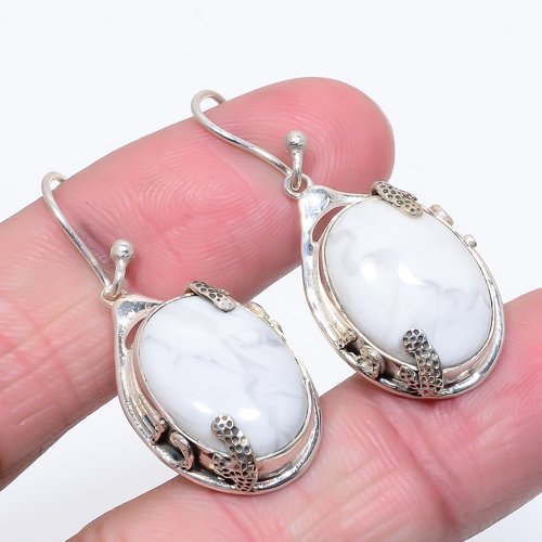 American Howlite Handmade 925 Sterling Silver Handmade Earring, Gift for her, Silver Jewelry Earring, Elegant Earring, White Gemstone Earring, Drop/Dangle Earring