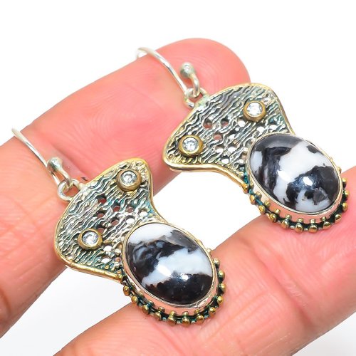 White Buffalo Turquoise & White Topaz Two Tone 925 Silver Earring, Gift for her, Silver Jewelry Earring, Elegant Earring, White Gemstone Earring, Drop/Dangle Earring