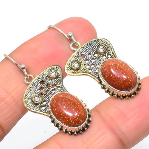 Golden Sunstone & White Topaz Two Tone 925 Silver Earring, Gift for her, Silver Jewelry Earring, Elegant Earring, Golden Gemstone Earring, Drop/Dangle Earring