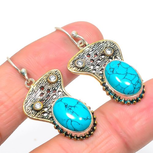 Santa Rosa Turquoise Two Tone 925 Sterling Silver Earring, Gift for her, Silver Jewelry Earring, Elegant Earring, Blue Gemstone Earring, Drop/Dangle Earring