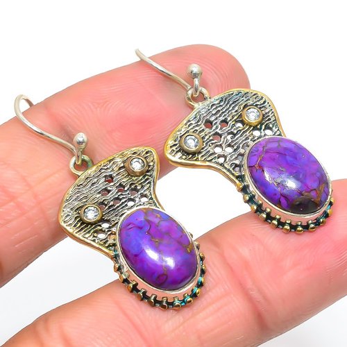 Copper Mohave Purple Turquoise Two Tone 925 Silver Earring 1.7" T8