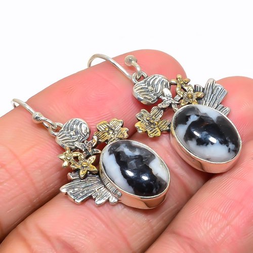 White Buffalo Turquoise Two Tone 925 Sterling Silver Earring, Gift for her, Silver Jewelry Earring, Elegant Earring, White Gemstone Earring, Drop/Dangle Earring