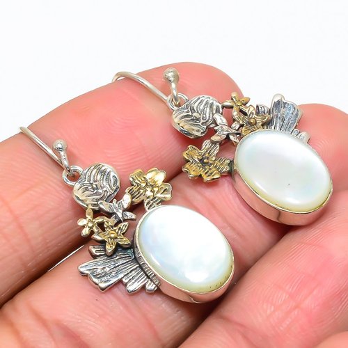 Australian Mother Of Pearl Two Tone 925 Sterling Silver Earring, Gift for her, Silver Jewelry Earring, Elegant Earring, White Gemstone Earring, Drop/Dangle Earring