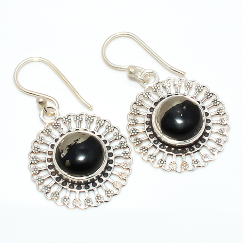 Apache Gold - Africa 925 Sterling Silver Bali Earring, Gift for her, Silver Jewelry Earring, Elegant Earring, Black Gemstone Earring, Drop/Dangle Earring
