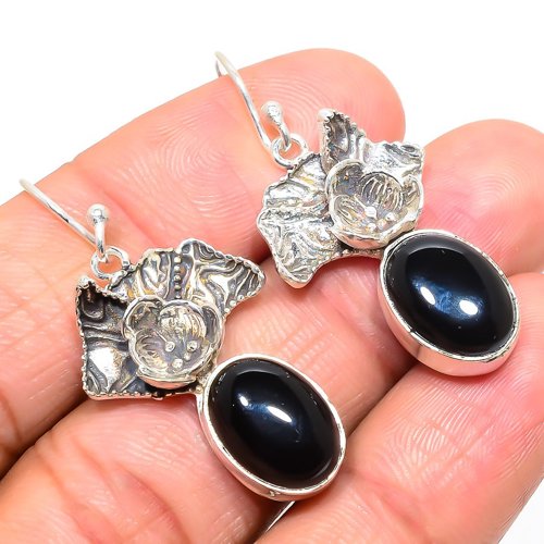 Black Onyx Designer Textured 925 Silver Handmade Jewelry Earring, Gift for her, Silver Jewelry Earring, Elegant Earring, Black Gemstone Earring, Drop/Dangle Earring