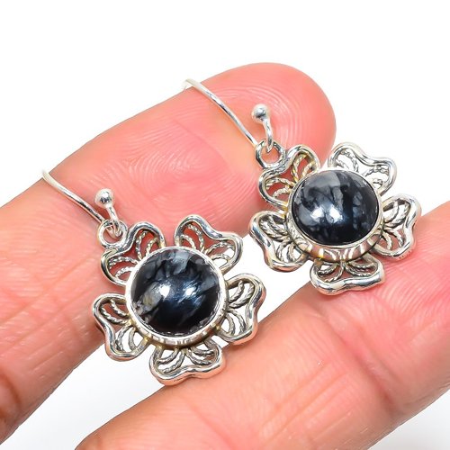 Picasso Jasper Wire Worked 925 Silver Bali Earring, Gift for her, Silver Jewelry Earring, Elegant Earring, Black Gemstone Earring, Drop/Dangle Earring
