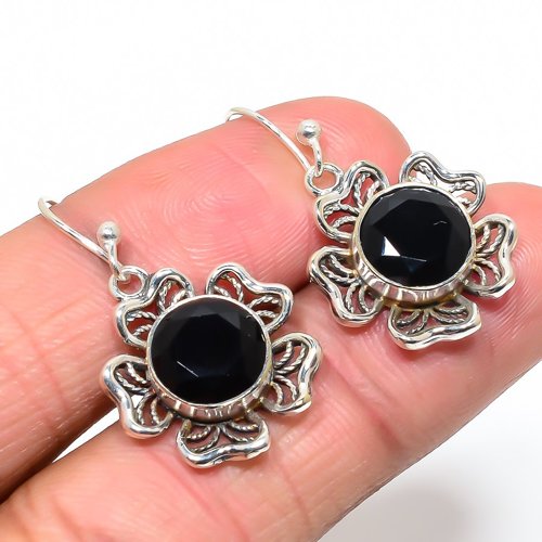 Black Onyx Wire Worked 925 Sterling Silver Earring, Gift for her, Silver Jewelry Earring, Elegant Earring, Black Gemstone Earring, Drop/Dangle Earring