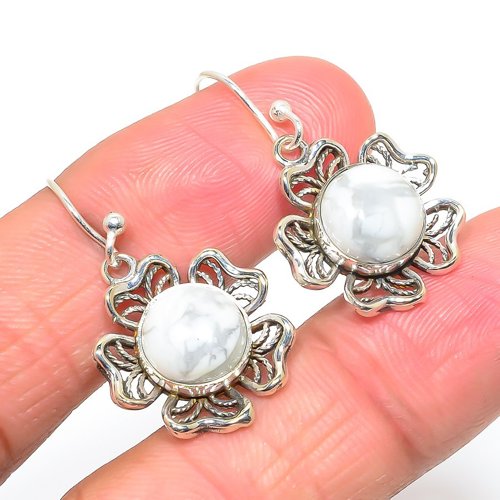 American Howlite Wire Worked 925 Sterling Silver Bali Earring, Gift for her, Silver Jewelry Earring, Elegant Earring, White Gemstone Earring, Drop/Dangle Earring