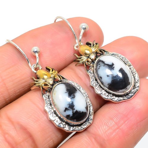 White Buffalo Turquoise Two Tone Spider 925 Sterling Silver Earring, Gift for her, Silver Jewelry Earring, Elegant Earring, White Gemstone Earring, Drop/Dangle Earring