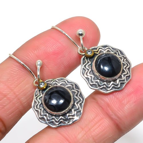 Picasso Jasper & White Topaz Eligant Ethnic 925 Silver Earring, Gift for her, Silver Jewelry Earring, Elegant Earring, Black Gemstone Earring, Drop/Dangle Earring