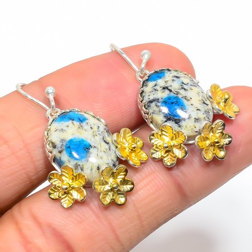 K2 Azurite Gold Plated Two Tone 925 Sterling Silver Earring, Gift for her, Silver Jewelry Earring, Elegant Earring, Blue Gemstone Earring, Drop/Dangle Earring