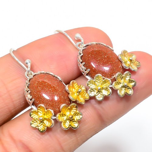 Golden Sunstone Gold Plated Two Tone 925 Silver Earring, Gift for her, Silver Jewelry Earring, Elegant Earring, Golden Gemstone Earring, Drop/Dangle Earring