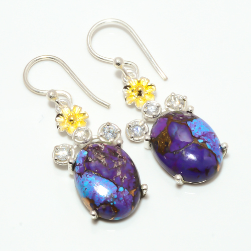 Copper Purple Turquoise - Arizona & Topaz 925 Silver Earring, Gift for her, Silver Jewelry Earring, Elegant Earring, Purple Gemstone Earring, Drop/Dangle Earring