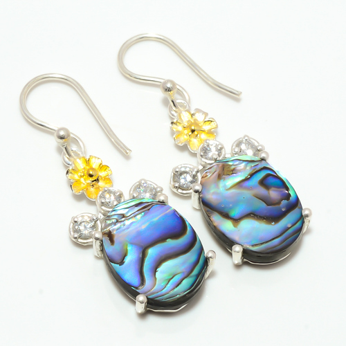 Abalone Paua Shell - Australia & Topaz 925 Silver Earring, Gift for her, Silver Jewelry Earring, Elegant Earring, Blue Gemstone Earring, Drop/Dangle Earring