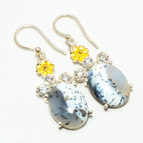Dendritic Opal - Brazil, Topaz 925 Silver Handmade Earring, Gift for her, Silver Jewelry Earring, Elegant Earring, White Gemstone Earring, Drop/Dangle Earring