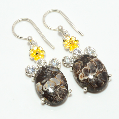 Turritella Fossil Agate, Topaz 925 Silver Handmade Earring, Gift for her, Silver Jewelry Earring, Elegant Earring, Brown Gemstone Earring, Drop/Dangle Earring