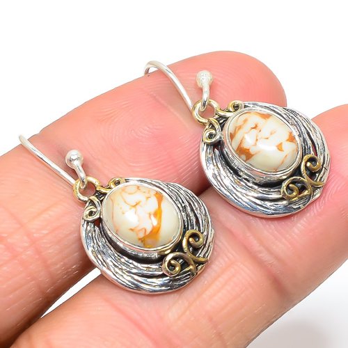 Copper White Turquoise Two Tone 925 Sterling Silver Earring, Gift for her, Silver Jewelry Earring, Elegant Earring, White Gemstone Earring, Drop/Dangle Earring