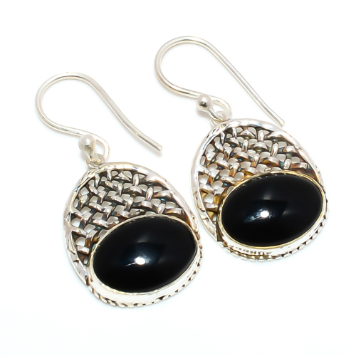 Black Onyx - Brazil 925 Sterling Silver Israeli Earring, Gift for her, Silver Jewelry Earring, Elegant Earring, Black Gemstone Earring, Drop/Dangle Earring