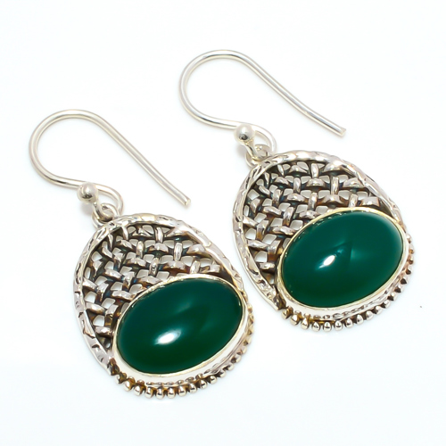 Green Onyx Gemstone 925 Sterling Silver Israeli Earring, Gift for her, Silver Jewelry Earring, Elegant Earring, Green Gemstone Earring, Drop/Dangle Earring