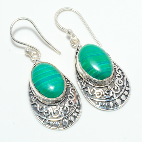 Fine Art Malachite 925 Sterling Silver Jewelry Earring, Gift for her, Silver Jewelry Earring, Elegant Earring, Green Gemstone Earring, Drop/Dangle Earring