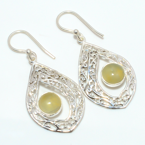 Prehnite Gemstone 925 Sterling Silver Bali Earring, Gift for her, Silver Jewelry Earring, Elegant Earring, Green Gemstone Earring, Drop/Dangle Earring