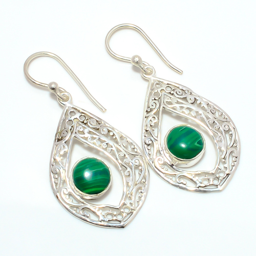Malachite 925 Sterling Silver Bali Earring, Gift for her, Silver Jewelry Earring, Elegant Earring, Green Gemstone Earring, Drop/Dangle Earring