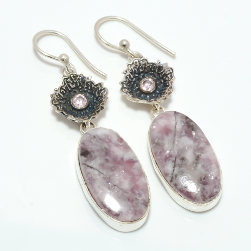 Designer Lepidolite - San Diego 925 Sterling Silver Earring, Gift for her, Silver Jewelry Earring, Elegant Earring, Pink Gemstone Earring, Drop/Dangle Earring