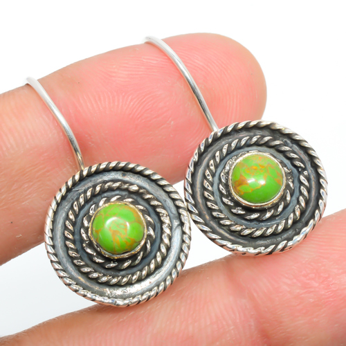 Copper Green Turquoise 925 Sterling Silver Earring 1.17" E241-38