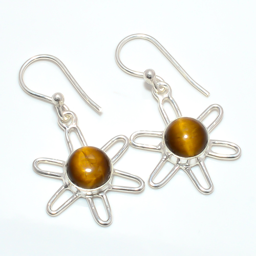 Yellow Tiger Eye - South Africa 925 Sterling Silver Earring 1.37" S2089