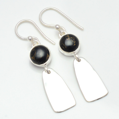 Copper Black Turquoise 925 Sterling Silver Earring, Gift for her, Silver Jewelry Earring, Elegant Earring, Black Gemstone Earring, Drop/Dangle Earring