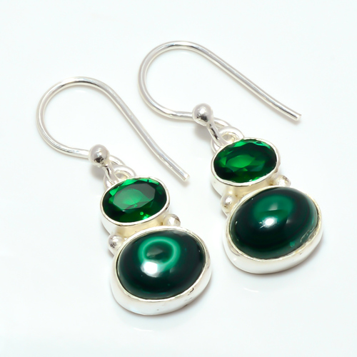 Malachite - Congo & Chrome Diopside 925 Sterling Silver Earring, Gift for her, Silver Jewelry Earring, Elegant Earring, Green Gemstone Earring, Drop/Dangle Earring