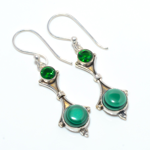 Malachite-Eye, Emerald 925 Sterling Silver Earring, Gift for her, Silver Jewelry Earring, Elegant Earring, Green Gemstone Earring, Drop/Dangle Earring