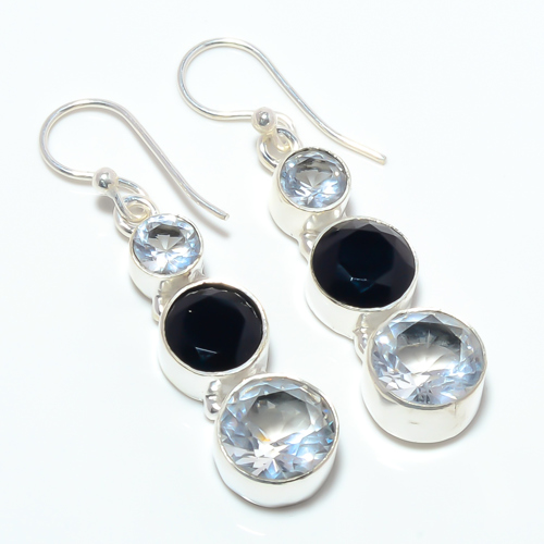 White Topaz & Black Onyx Handmade 925 Silver Earring, Gift for her, Silver Jewelry Earring, Elegant Earring, Black Gemstone Earring, Drop/Dangle Earring